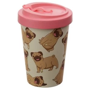 image of Mopps Pug Reusable Screw Top Bamboo Composite Travel Mug