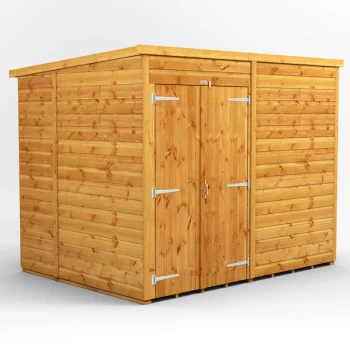 Image of Power Sheds - 8x6 Power Windowless Pent Double Door Garden Shed - Brown