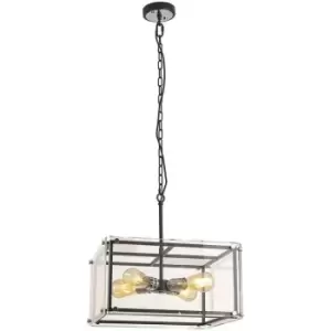 image of Luminosa Wayne Ceiling Pendant, 4 Light E27, Matt Black, Chrome, Clear Glass