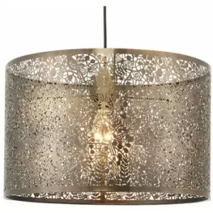 Image of Hanging Ceiling Pendant Light Shade Antique Brass Bird Leaf Pattern large Round