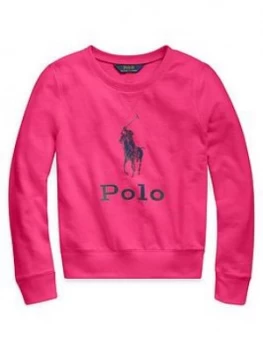Image of Ralph Lauren Girls Polo Crew Sweat Top - Bright Pink, Bright Pink, Size Age: 16 Years, XL, Women