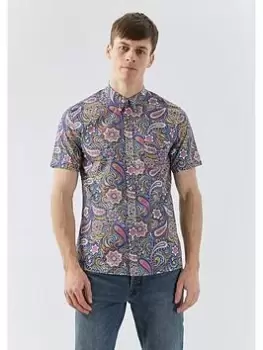 image of Pretty Green Festival Paisley Short Sleeve Shirt - Multi, Size 2XL, Men