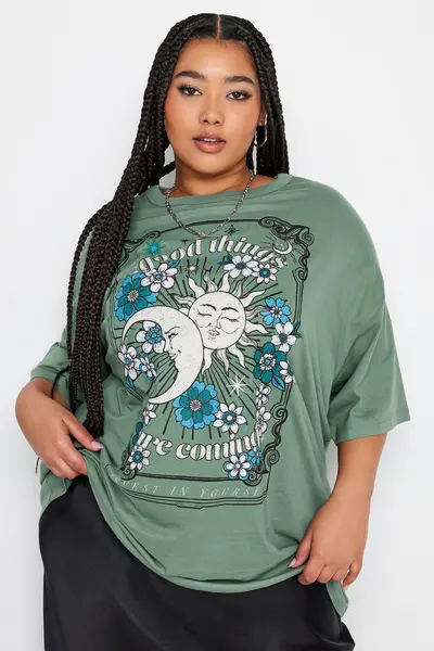 Image of Yours Printed Boxy T-Shirt Pale Green