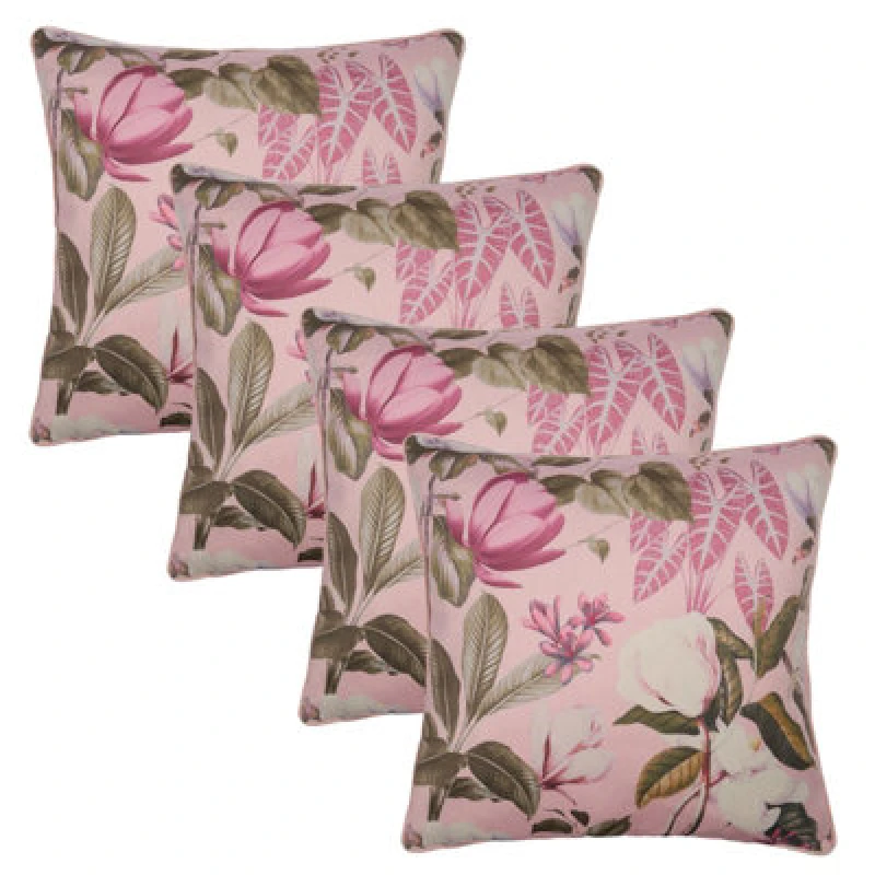 Image of OHS OHS 4 Pack Printed Floral Cushion Covers Home Decor Set in Pink Size: 45cm x 45cm Pink 45cm x 45cm Unisex 5027434218226