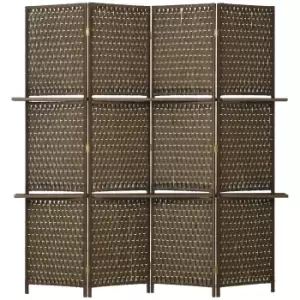 image of HOMCOM 4-Panel Room Dividers with Shelves, Wave Fibre Freestanding Folding Privacy Screen Panels, Partition Wall Divider for Indoor Bedroom Brown