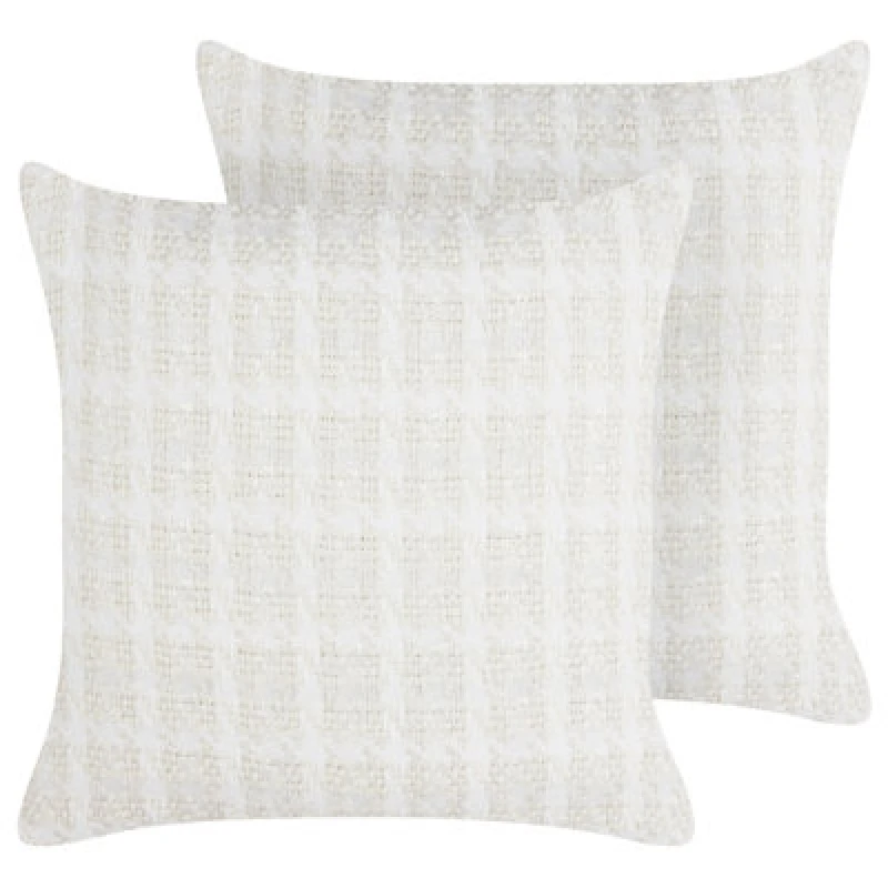 Image of Beliani Set Of 2 Decorative Cushions Douris 45 X 45cm Light Beige Checked