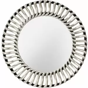 Image of Loops - Mirror Large Contemporary Black Circular Frame Thick Silver Spokes Black Silver
