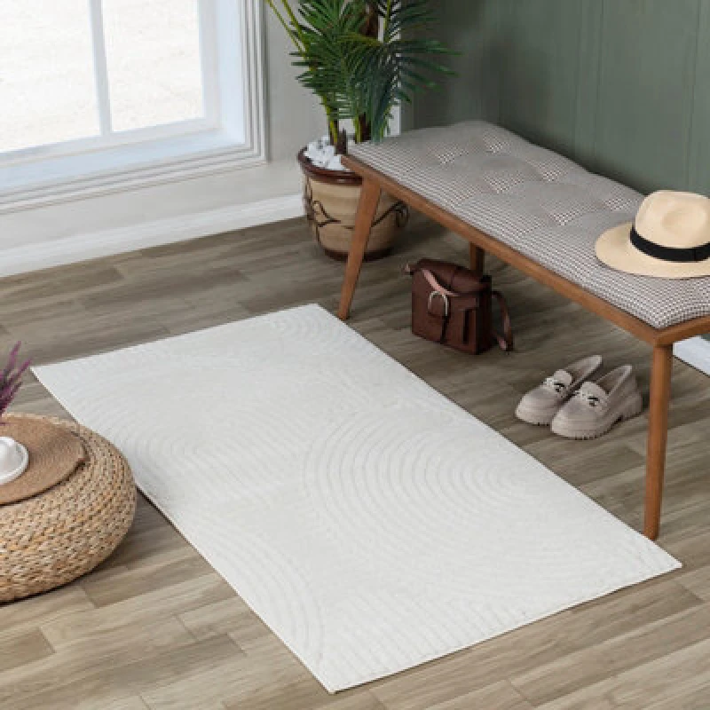 Image of Livabliss In- & Outdoor 3D High & Low Pile Textured White Reyko Area Rug 80 X 150 Cm - Easy To Clean, Perfect For Balcony Or Dining Room
