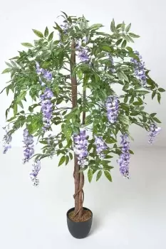 Image of Lilac Artificial Wisteria Tree with Twisted Real Wood Trunk, 5 Ft