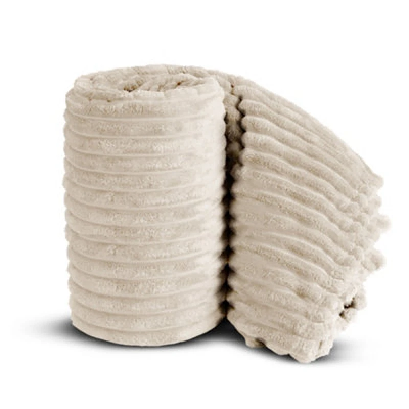 Image of Velosso Elegant Thermal Plush Ribbed Throw Blanket In Modern Style For Sofa, Bed In 150Cm X 200Cm - Ivory