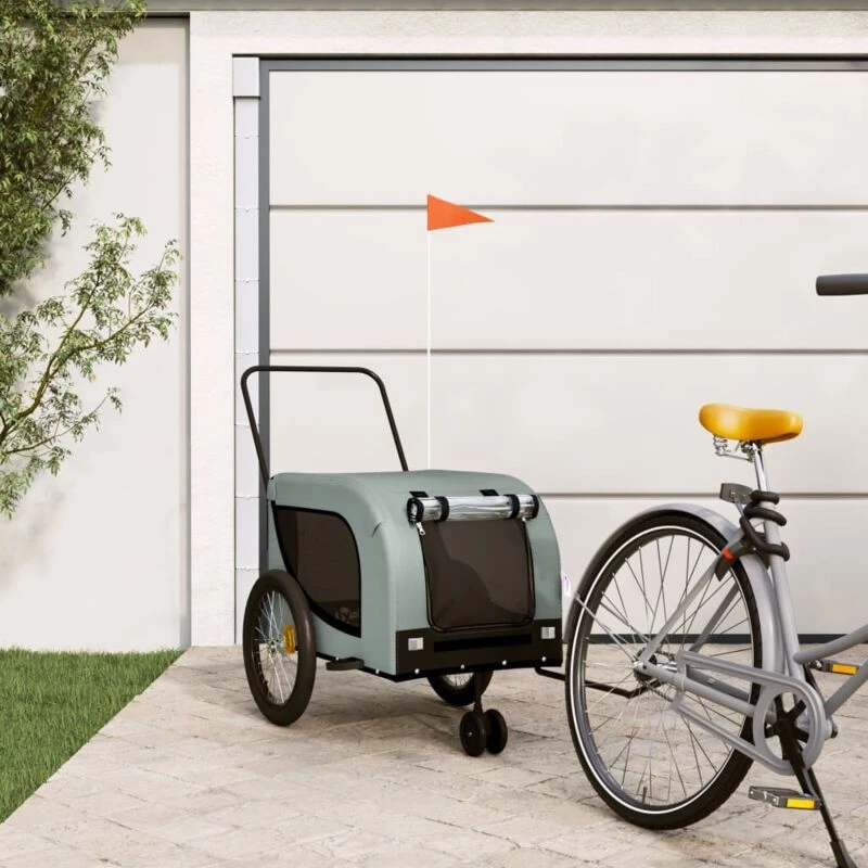 Image of vidaXL Pet Bike Trailer Grey and Black Oxford Fabric and Iron, Black 94028