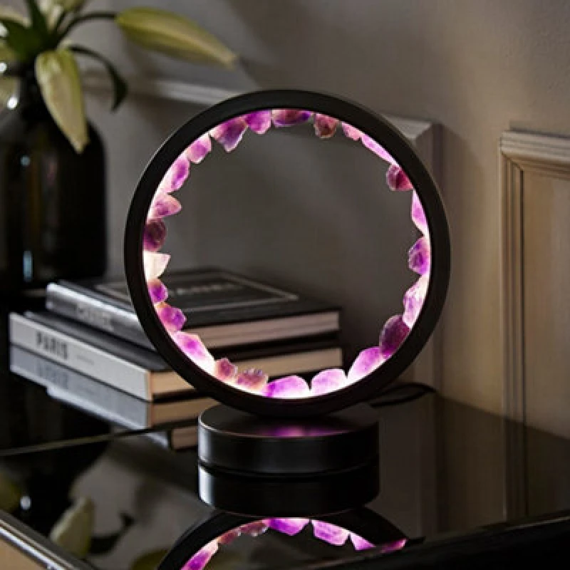 Image of ValueLights Natural Crystal Halo Design Wellness Table Lamp Raw Stone Healing Light - Amethyst Black
