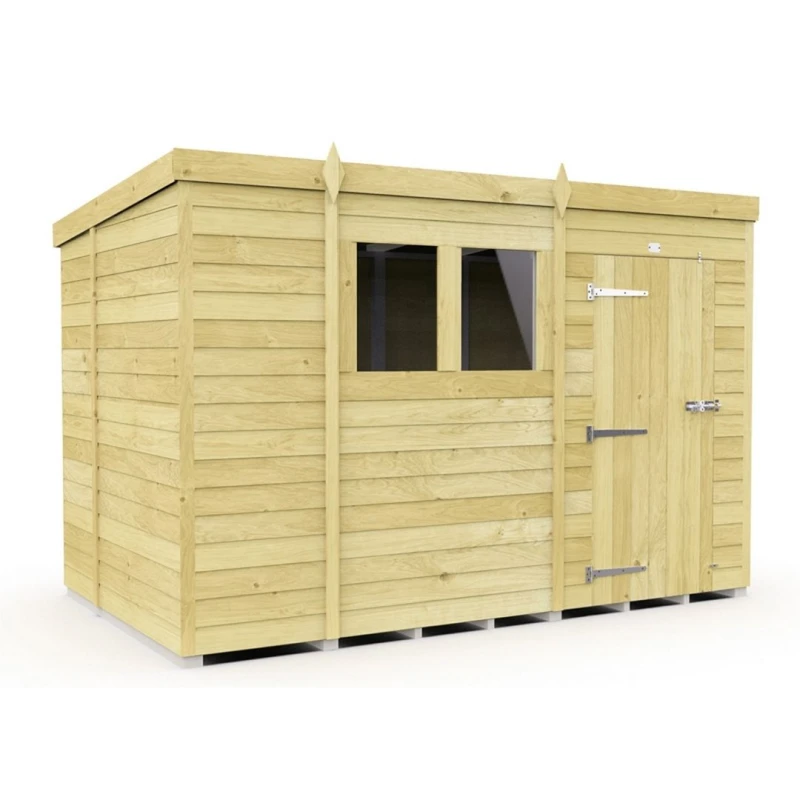 Image of Buttercup Farm 10 x 6 Feet Pent Shed - Single Door W/ Windows - L178 x W302 x H201cm in Brown Brown Unisex