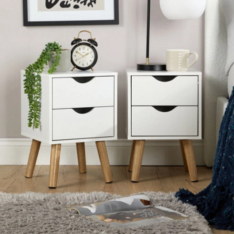 Image of Home Source Boden Pair Of 2 Drawer White Bedside Table Storage Units