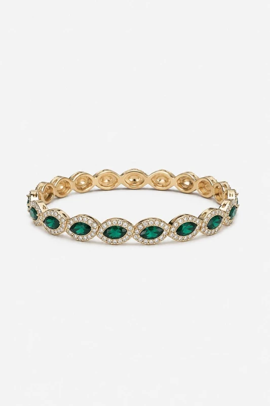 Image of Jon Richard Womens Gold Plated & Emerald Navette Stretch Bracelet Gold Female One Size