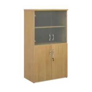 Image of Universal combination unit with glass upper doors 1440mm high with 3 shelves - oak