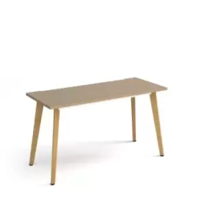 Image of Giza straight desk 1400mm x 600mm with wooden legs - oak finish, oak top