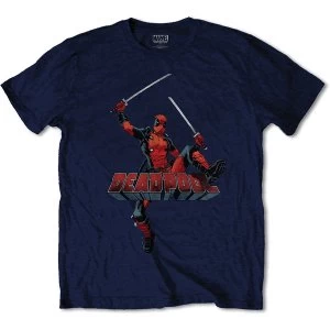Image of Marvel Comics - Deadpool Logo Jump Unisex Large T-Shirt - Blue