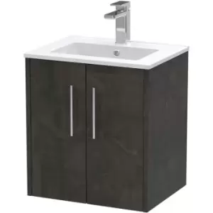 image of Juno Wall hung 2-Door Vanity Unit with Basin 2 500mm Wide - Metallic Slate - Hudson Reed