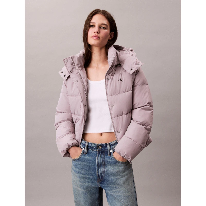 Image of Calvin Klein Jeans Womens Essential Water Resistant RDS-Certified Down Short Puffer Jacket Gull Gray female 14 (L)