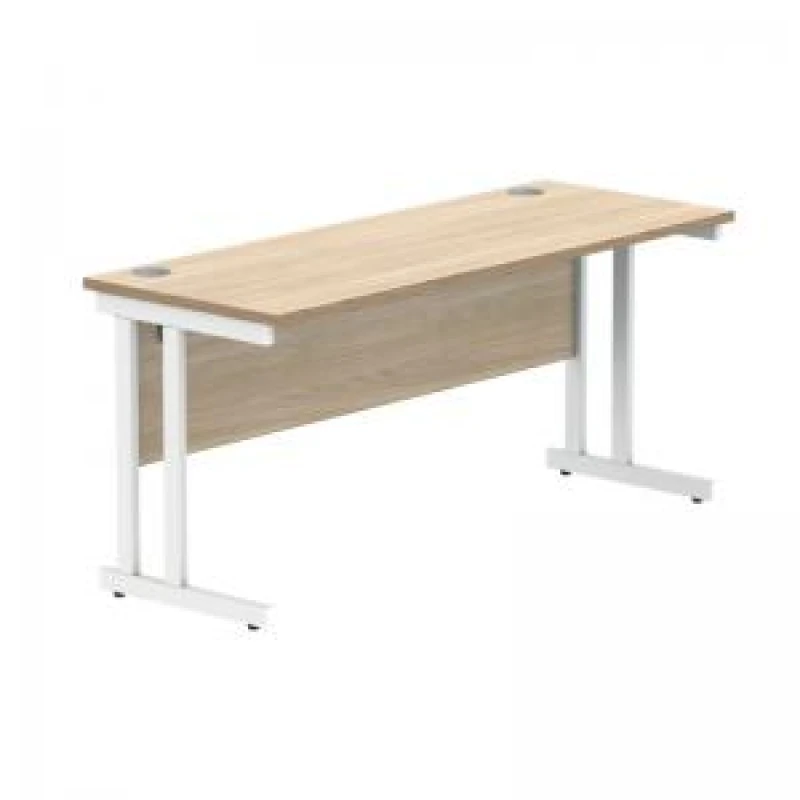 Image of Polaris Rectangular Double Upright Cantilever Desk 1600x600x730mm Canadian Oak/White KF822280