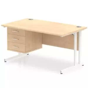 Image of Impulse 1400 Rectangle White Cant Leg Desk MAPLE 1 x 3 Drawer Fixed Ped