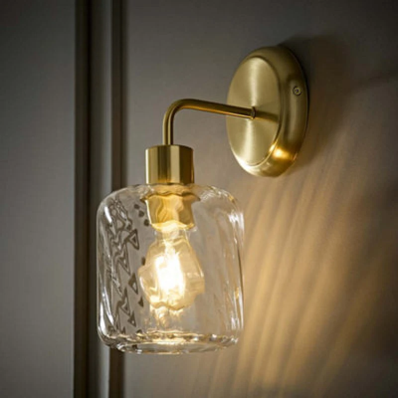 Image of Valuelights Emery Clear Swirl Glass Shade Brushed Gold Wall Light