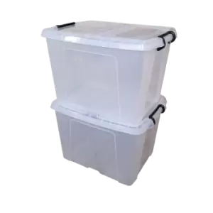 image of 2 x 40L Smart Storage Box, Clear with Clear Extra Strong Lid, Stackable and Nestable Design Storage Solution