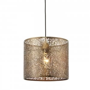 Image of Floral Leaves Cylindrical Ceiling Pendant Light Antique Brass, E27