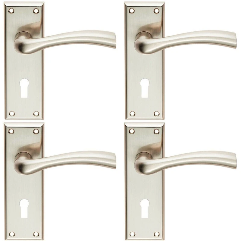Image of Loops 4x Chunky Curved Tapered Handle on Lock Backplate 150 x 50mm Satin Nickel Metallics