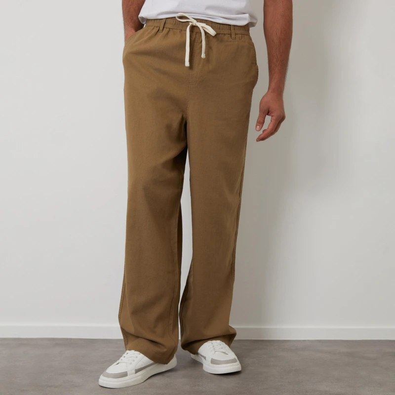 Image of Threadbare Linen Blend Loose Fit Trousers Stone male S