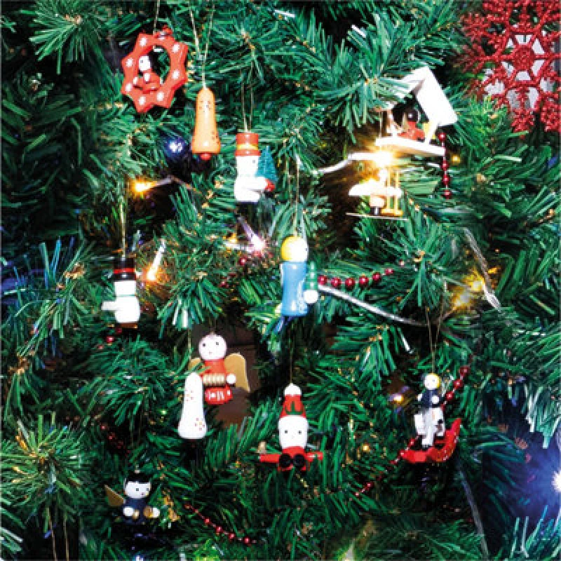 Image of Netagon Wooden Christmas Hanging Decorations Pack of 12 Multi