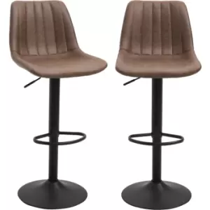 image of Homcom - Set Of 2 Microfiber Retro Tub Bar Stools Metal Frame Footrest Seat Brown