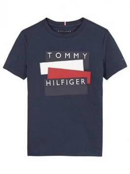 Image of Tommy Hilfiger Boys Short Sleeve Sticker Logo T-Shirt - Navy