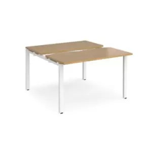 Image of Bench Desk 2 Person Starter Rectangular Desks 1200mm With Sliding Tops Oak Tops With White Frames 1200mm Depth Adapt