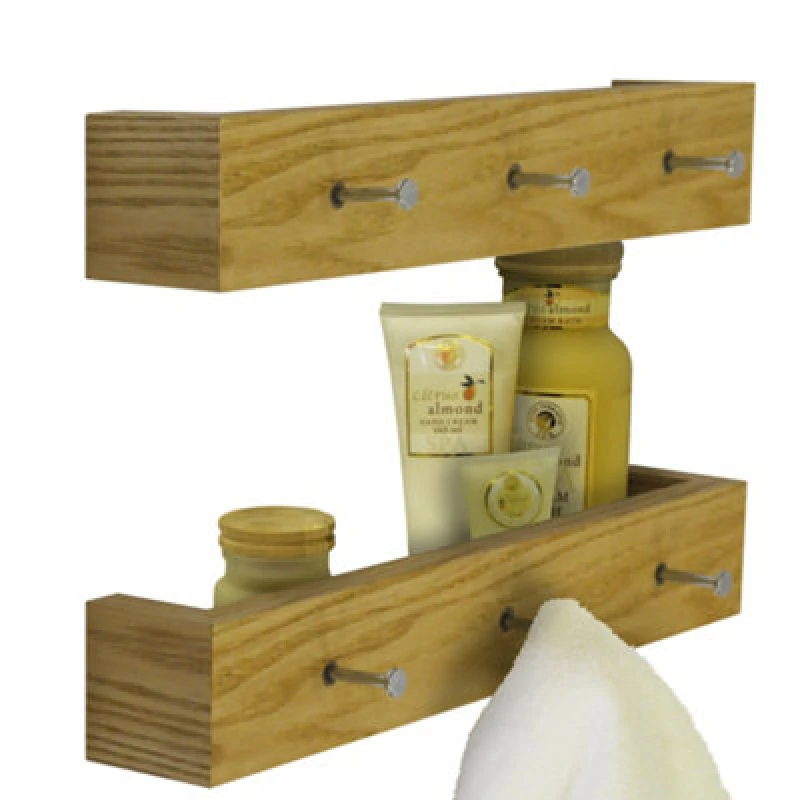 Image of WATSONS 'Ellis' - 2 Pack - Wall Mounted 40cm Floating Shelf With 3 Hooks - Oak Brown unisex