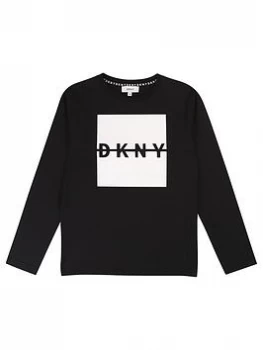 Image of DKNY Boys Long Sleeve Box Logo T-Shirt - Black, Size 16 Years