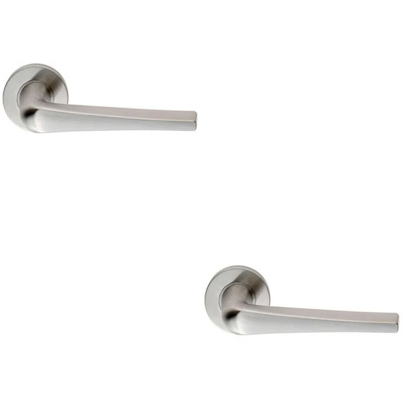 Image of Loops 2x PAIR Straight Flat Topped Bar Handle on Round Rose Concealed Fix Satin Steel Metallics
