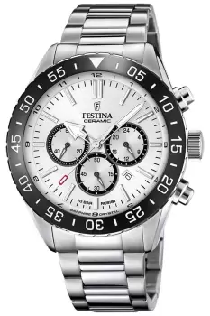 Image of Festina F20575/1 Mens Steel Chrono White Dial & Black Watch