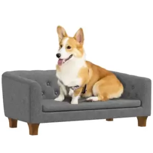 Image of PawHut Dog Sofa Bed, Elevated Dog Couch for Small and Medium Dogs, with Soft Cushion, Removable and Washable Cover, Anti-slip Pads, Grey