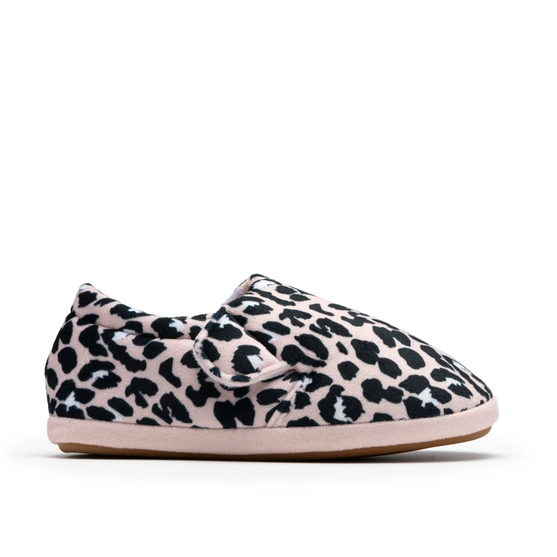 Image of Clarks Fluffy Snug Kid Blush Pink Print Slippers, Riptape Size: 11-Standard Fit Pink Unisex 11-Standard Fit