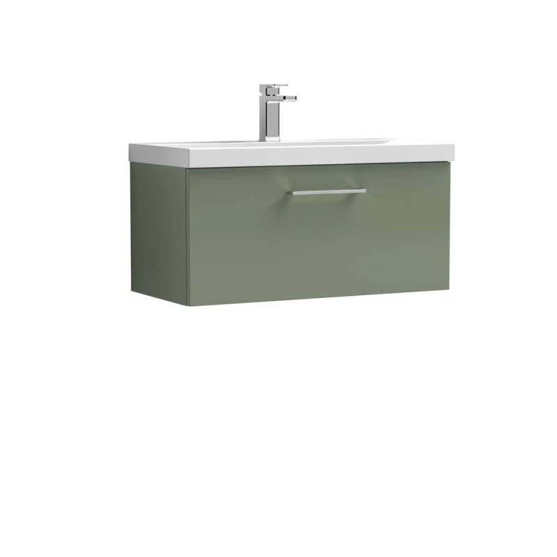 Image of Balterley Bathroom 1-Drawer Wall-Hung Vanity Unit Basin, Satin Green, 800mm in Green Green Unisex