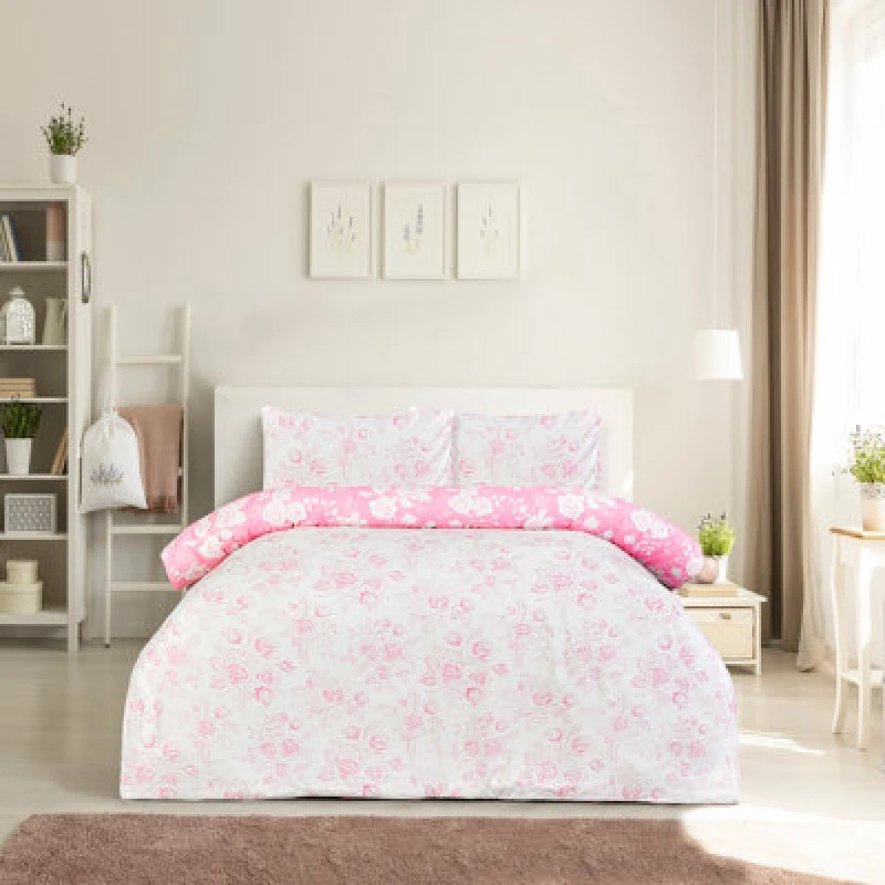 Image of Smart Living Smart Living Luxury Super Soft Reversible Floral Toile Duvet Cover with Pillowcase in Pink Size: Double Pink Double Unisex 505655758243