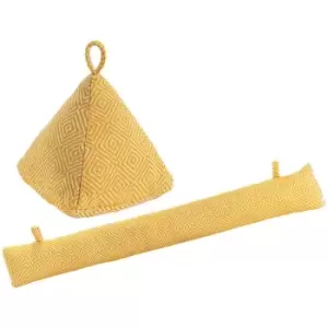 Image of Nicola Spring Chevron Door Stop & Draught Excluder Set - Yellow