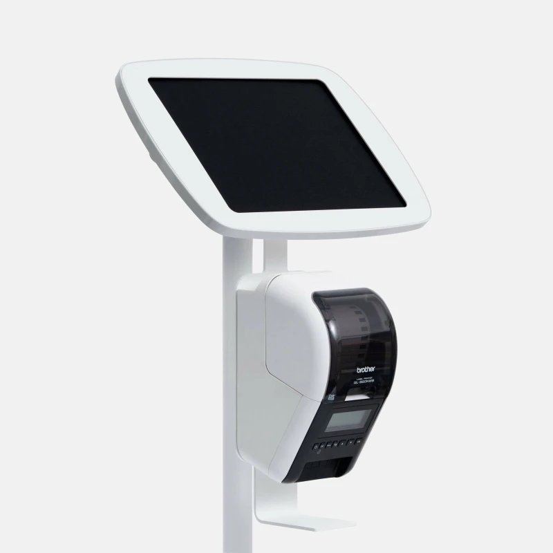 Image of Bouncepad Floorstanding with Brother Printer Mount (inc USB Cable) Covered Front Camera and Home Button Black Apple iPad Air 1st Gen 1