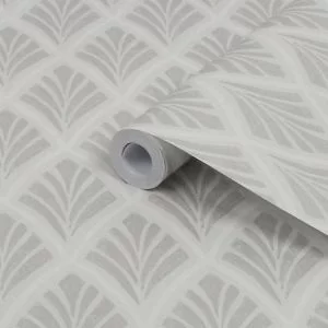 image of Laura Ashley Florin Geometric Silver Effect Smooth Wallpaper