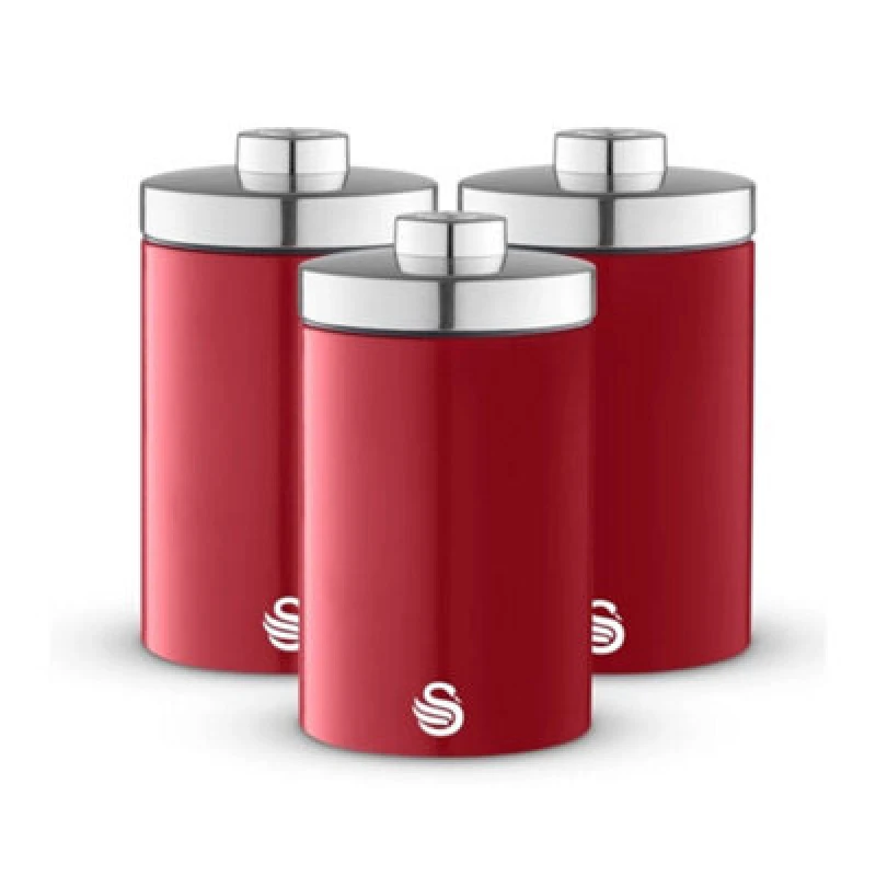 Image of Swan Townhouse Set of 3 Canisters Red