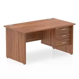 Image of Impulse 1400 Rectangle Panel End Leg Desk WALNUT 1 x 3 Drawer Fixed