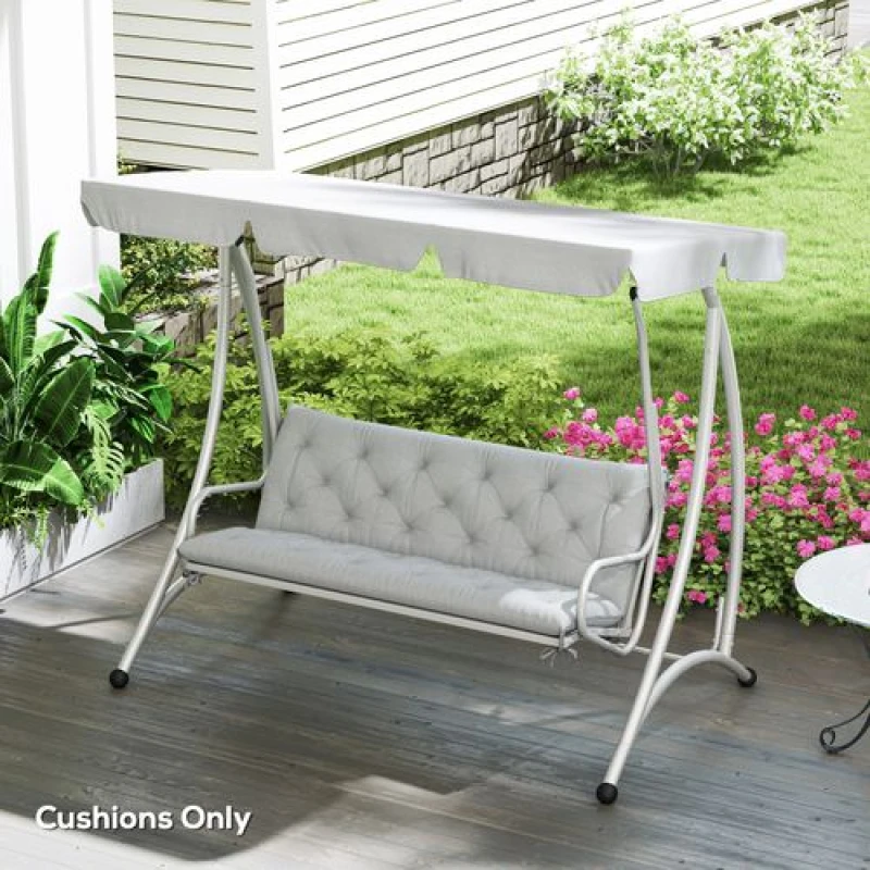 Image of Outsunny 3 Seater Garden Bench Cushion Outdoor Seat Pad w/ Ties Light Grey TJ Hughes 5063603022614