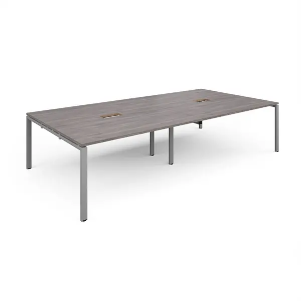 Image of Adapt Rectangular Office Boardroom Table with Power Module Cut Out - Grey Oak - Silver Frame - W3200mm